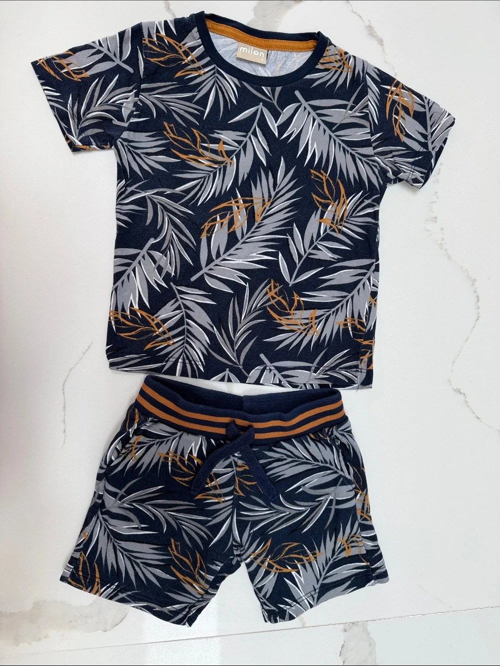 Milon Kids Navy Leaf-Print Short Pajama Set